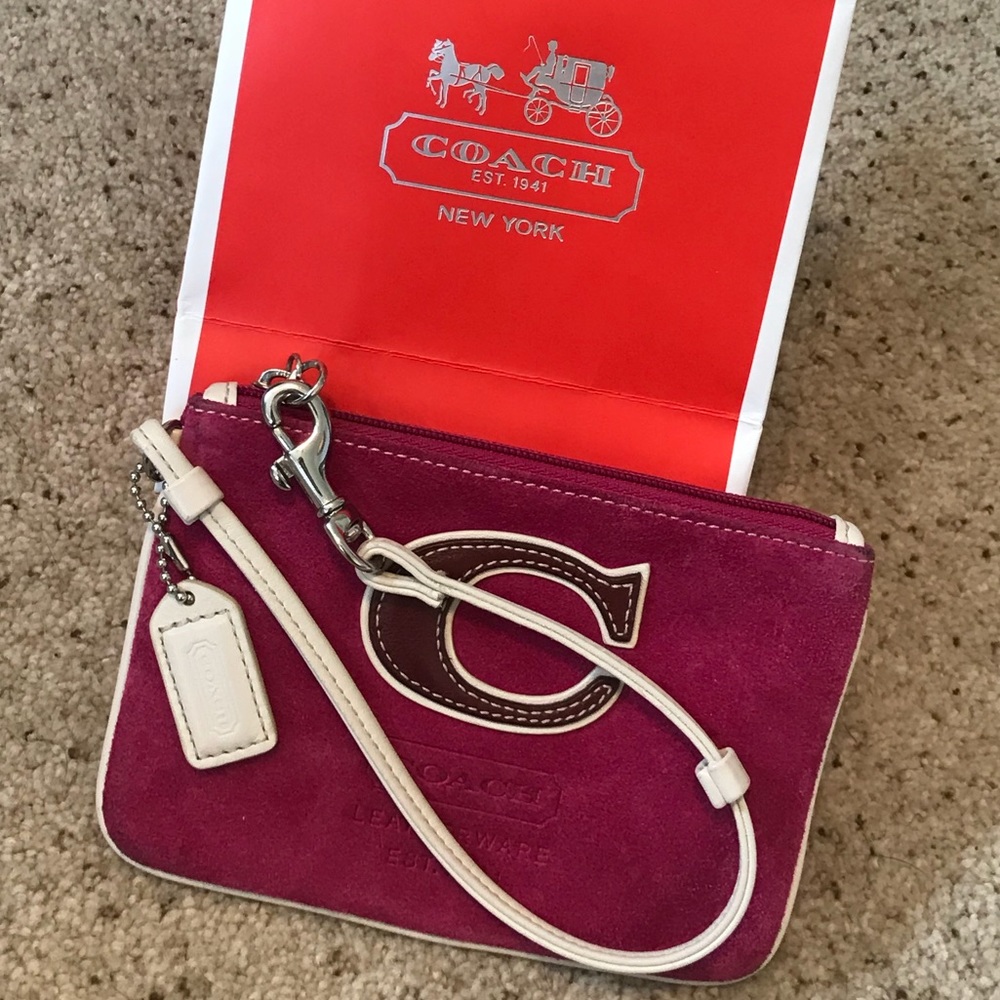 Coach Suede and Leather Wristlet with Gift Bag